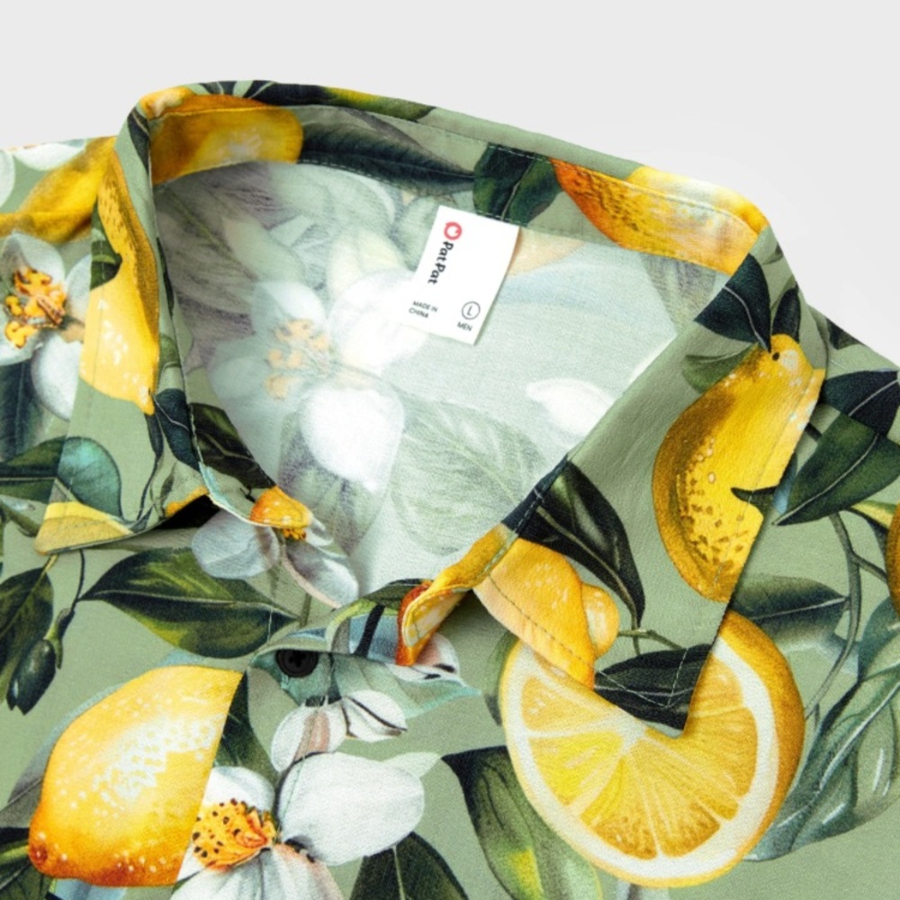 Lemon Print Hawaiian Summer Shirt – Tropical Vacation Clothes - Picture 7 of 9